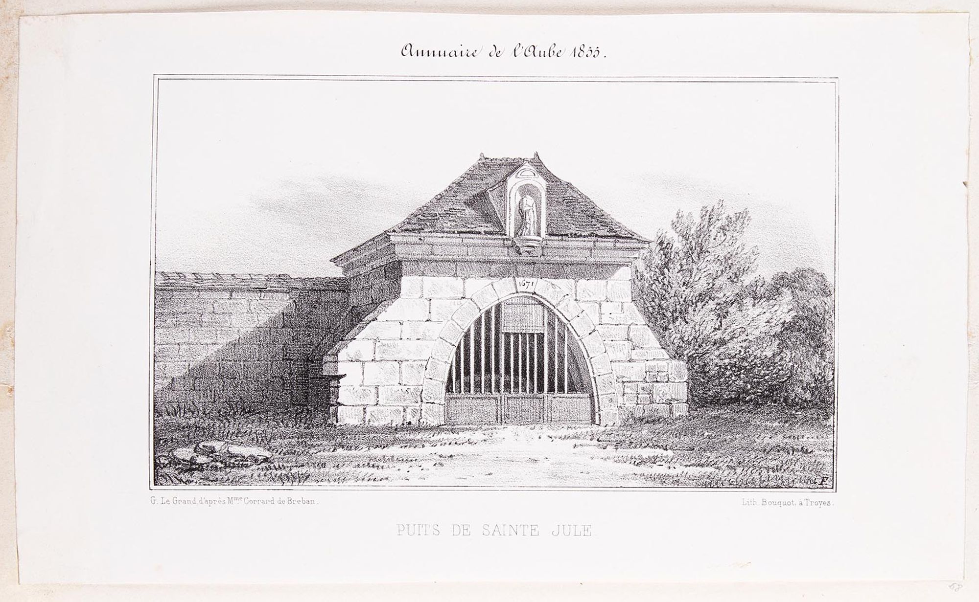 Lithographie. Puits de Sainte-Jule. Extrait de l'Annuaire de l'Aube, Troyes, 1855.