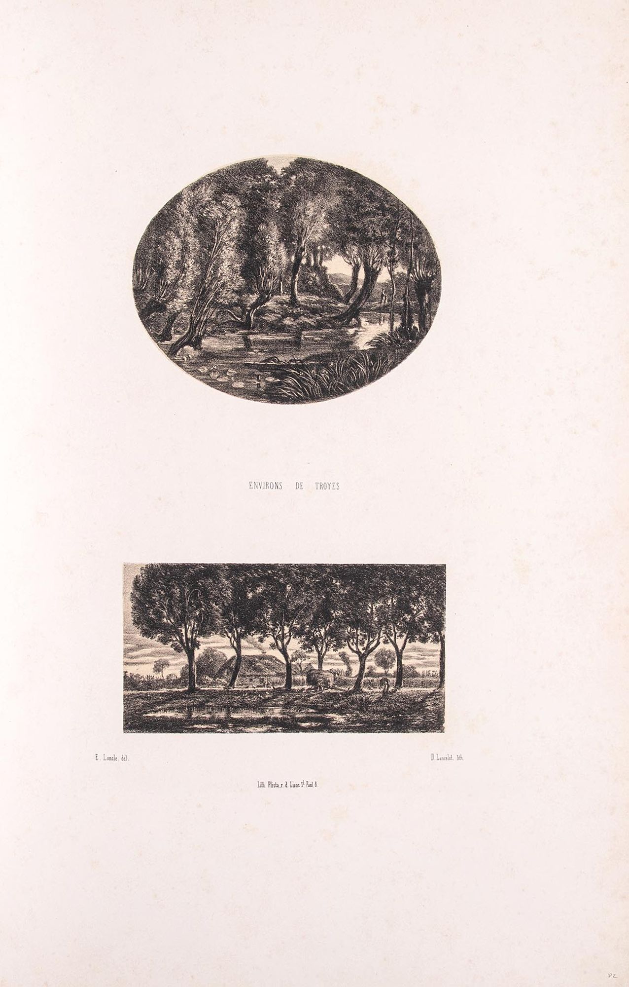 Lithographie. Deux « vues des environs de Troyes ».